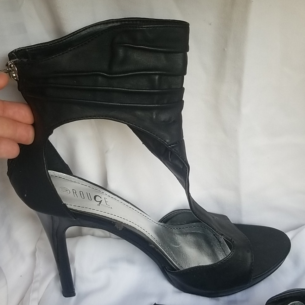 Black T-strap above ankle heels